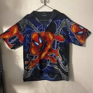 Spider-Man AOP Button Up Shirt Marvel Comic Lightning Graphic Streetwear XL